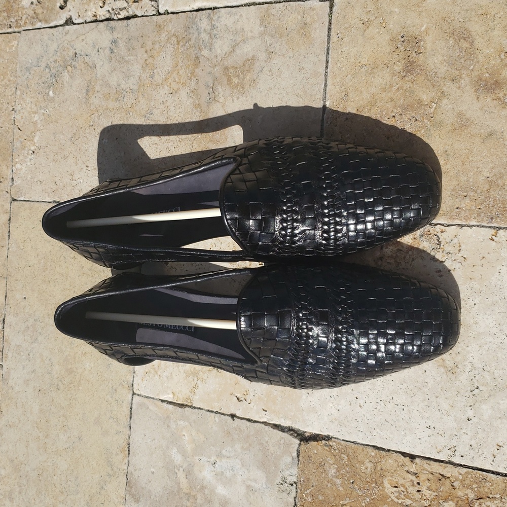 Woven Black Loafers with side cutouts; Size 10M; Sesto Miuccia made in Italy